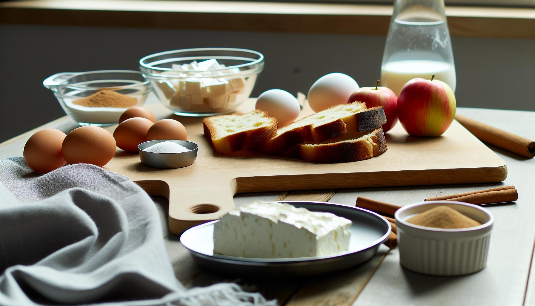 Základní ingredience pro žemlovku s tvarohem
