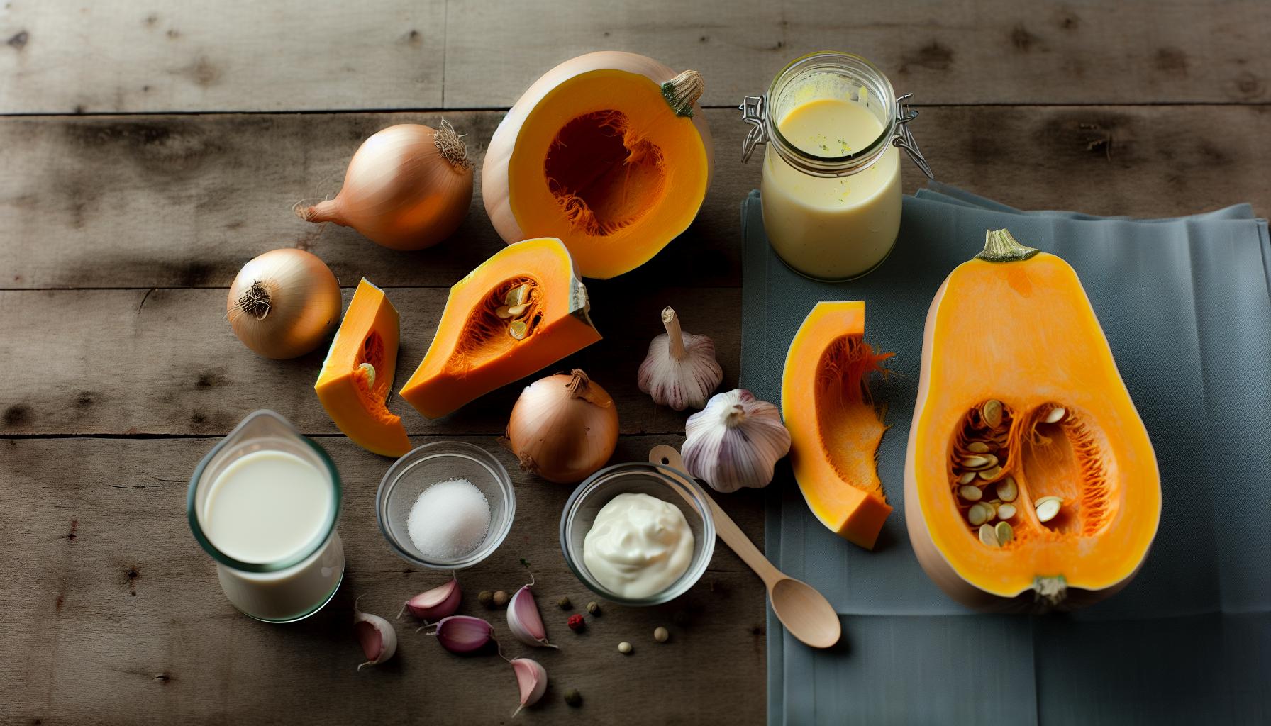 Základní ingredience pro krémovou dýňovou polévku